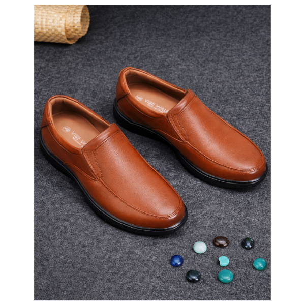 Vibe Walk CH-071 Tan genuine leather slip-on shoe