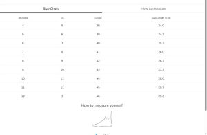 Vibe Walk footwear size chart